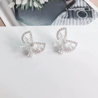 fashion lovely crystal bow pendant earrings rhinestone sweet temperament girl jewelry earrings banquet elegant jewelry earrings
