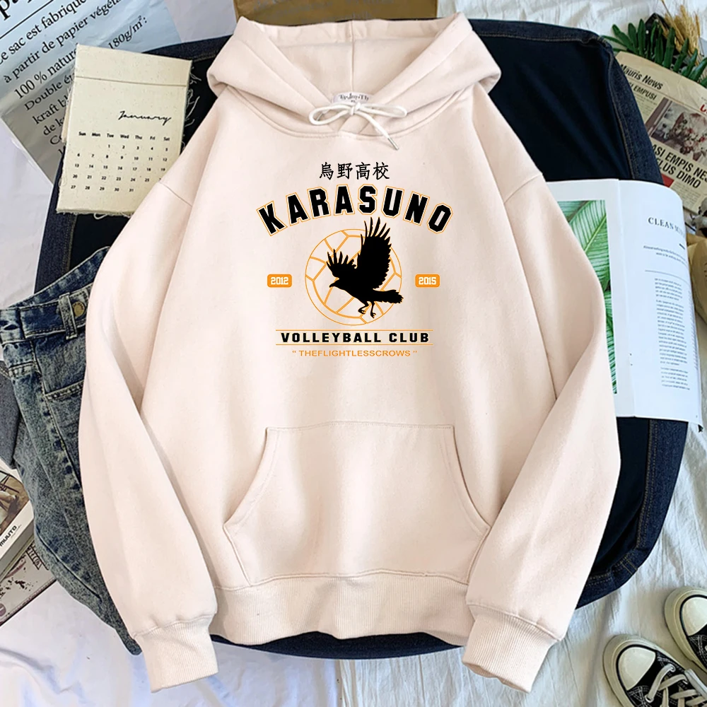 

Women Hoodie Anime Haikyuu Karasuno Volleyball Club Printed Hoody Lady Round Neck Concise Oversize Top Winter Fleece Womens Tops