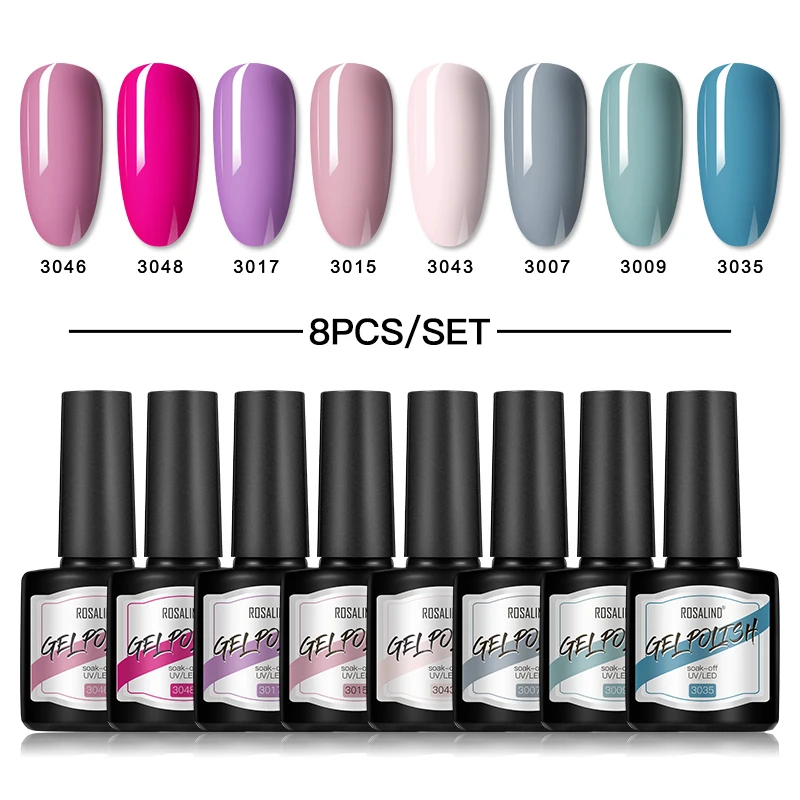 

ROSALIND 8ML Gel Polish Set 2/4/6/8PCS UV Nail Gel Kit For Manicure Semi-Permanent Hybrid Gel Varnish Base And Top Coat Nail Art