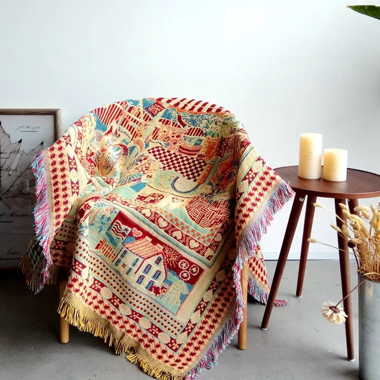 

Knitted Double-sided Thread Sofa Blanket Cover for Bed Home Decoration Leisure Blanket with Tassel Tapestry for Living Room