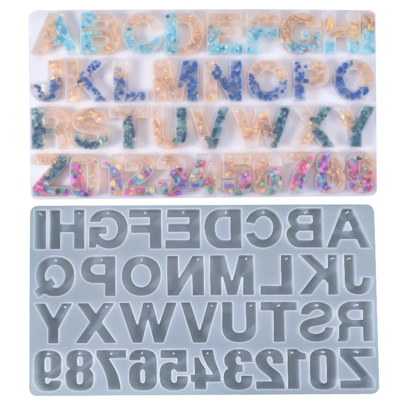 

DIY Hole Letter Crystal Epoxy Resin Mold Free Punch Digital Keychain Pendant Silicone Mold For Jewelry Making