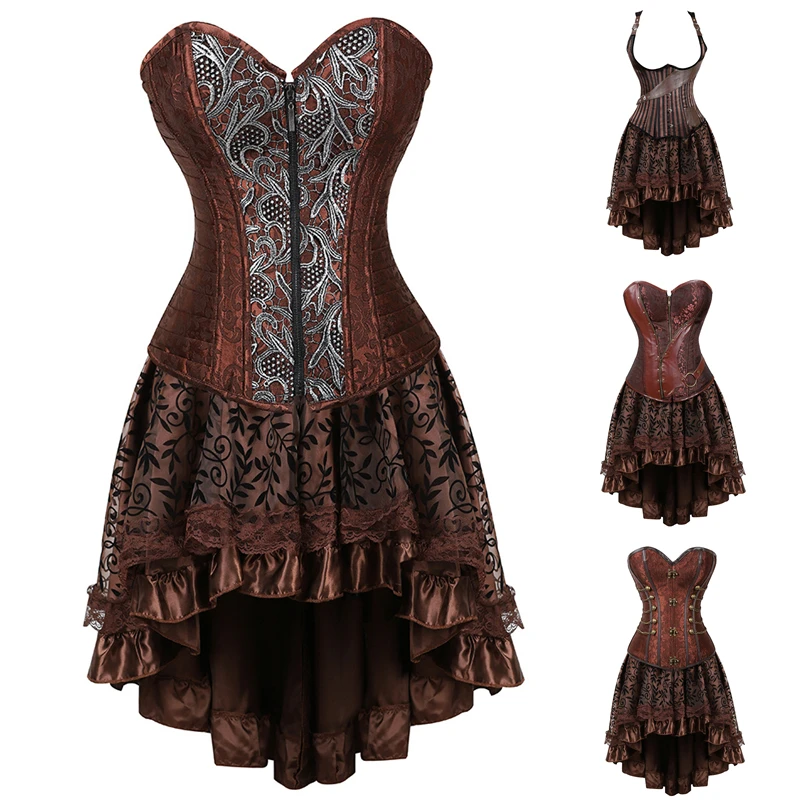 Женский пикантный корсет коричневый ажурный кружевной винтажный средневековый