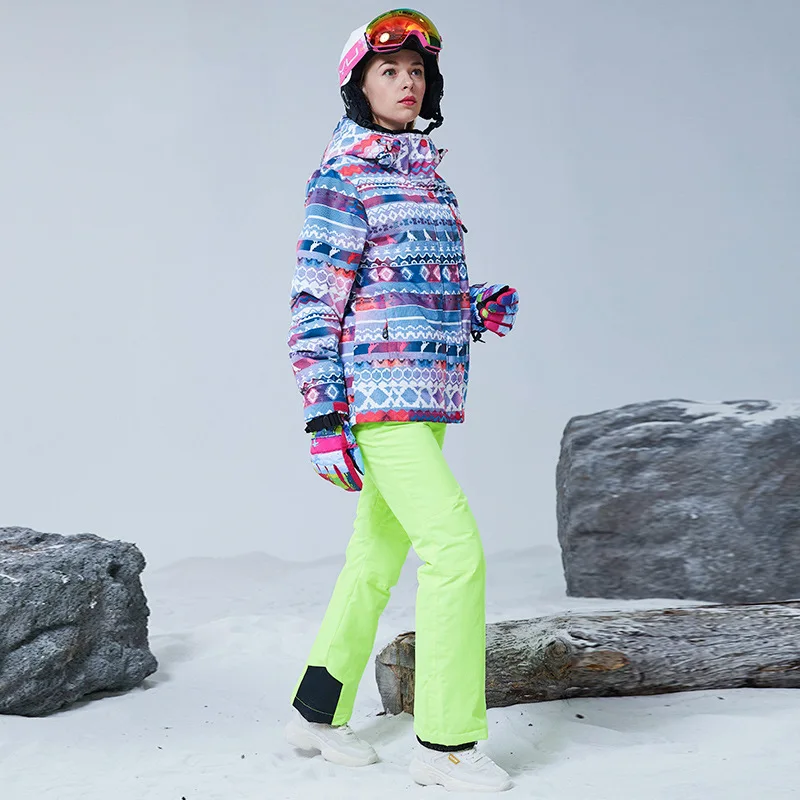 Женский лыжный комплект для русской зимы Водонепроницаемая дышащая Теплая