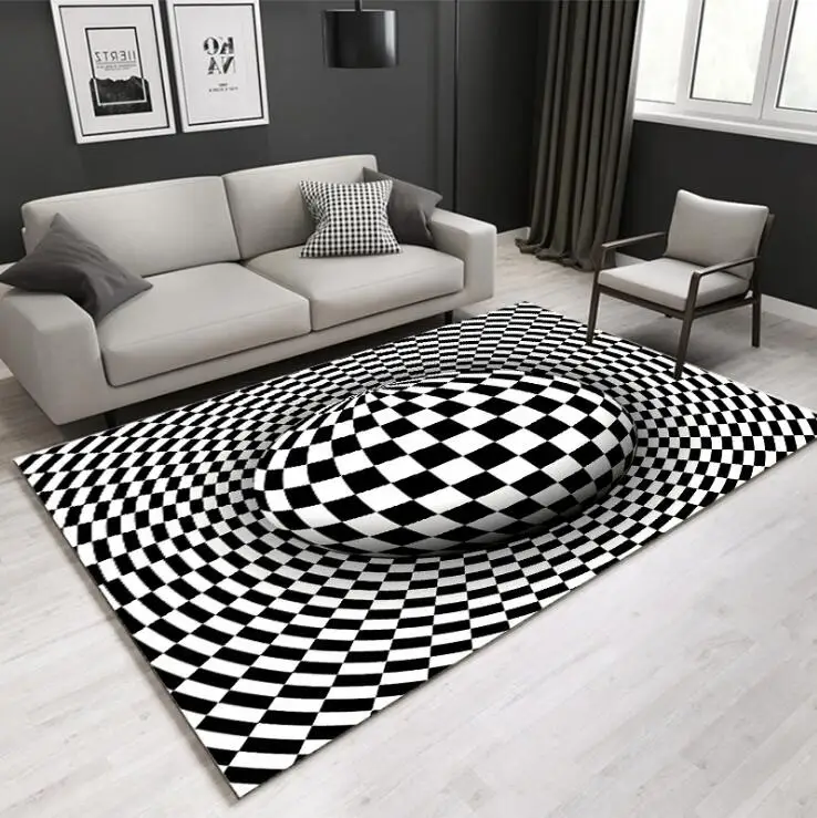 

Black&white swirl carpet Square Anti-Skid Area Floor Mat 3D Rug Non-slip Mat Dining Room Living Room Soft Bedroom Carpet
