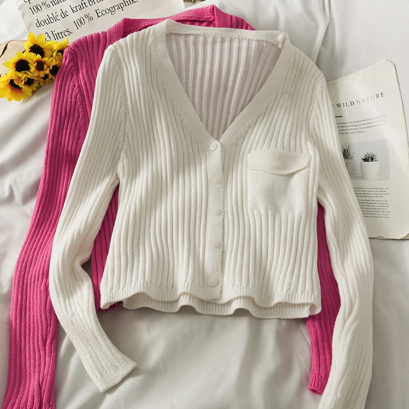 

Autumn soft oversized cardigans 2021 vintage casual slim sweater women's knitted solid color long-sleeved cardigan sweater