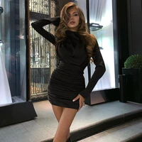 long sleeve ruched pure sexy mini dress 2021 autumn winter women streetwear party outfits clubwear