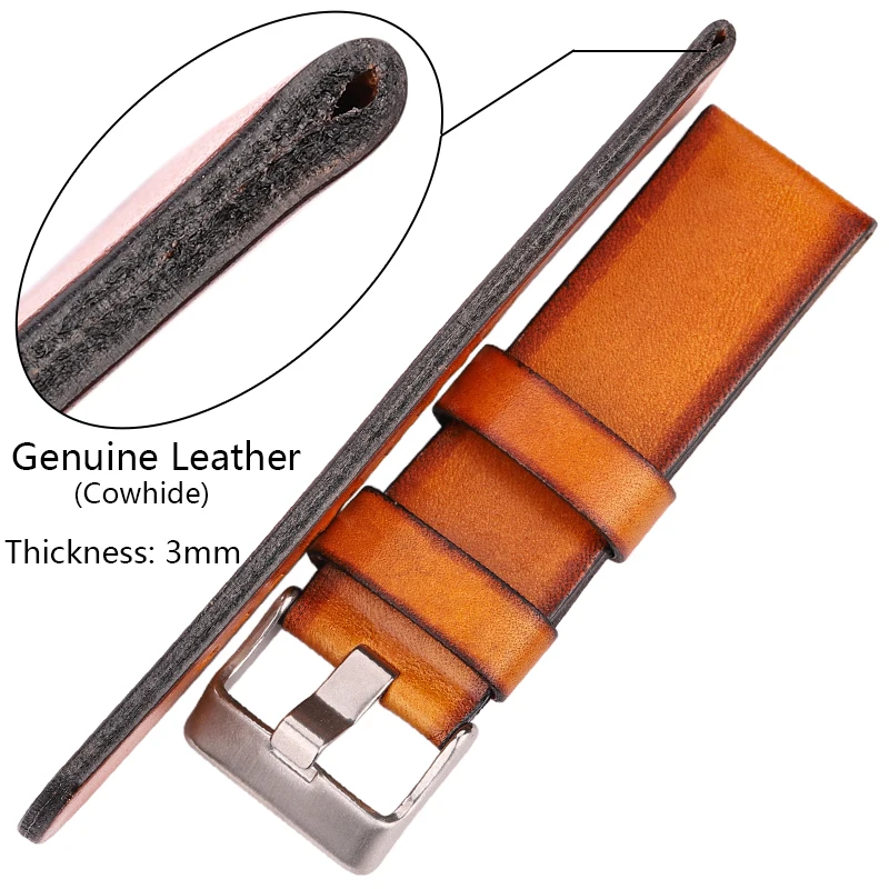 Double-sided Genuine Leather Watch Band Strap Women Men 22mm 24mm 26mm Cowhide Watchband Belt Black Red Yellow  Brown Bracelet