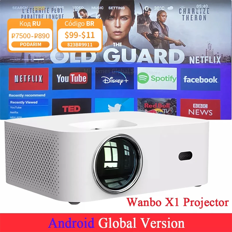 Мини проектор Android 4K Wanbo X1 Портативный светодиодный 1280*720P коррекция