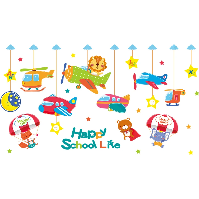 

Cartoon Airplane Wall Sticker for Kids Room Home Decoration Wall Decals Nursery Room Self-adhensive Murals Poster