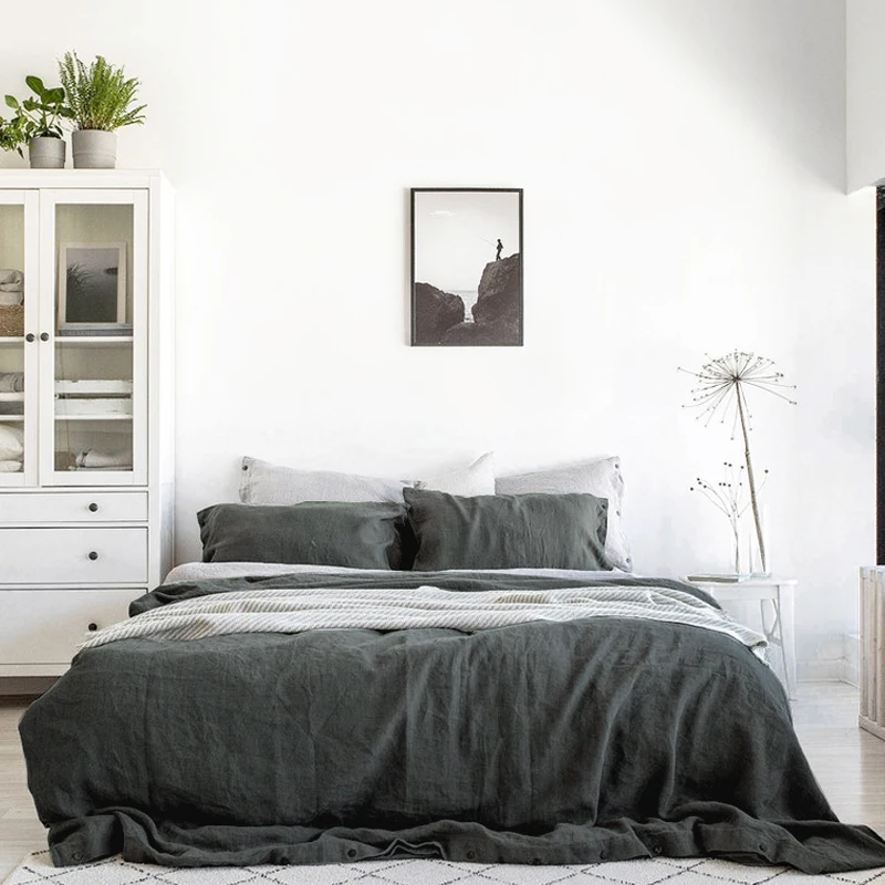 King Size Twin Xl Queen Vintage Bedding Pure Flax Comforter 