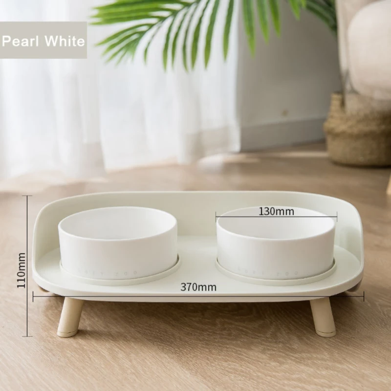 

Ceramic Cat Dog Bowls Pet Protection Cervical Vertebra High Foot Half Moon Double Bowl Small Table Practical Pet Accessories
