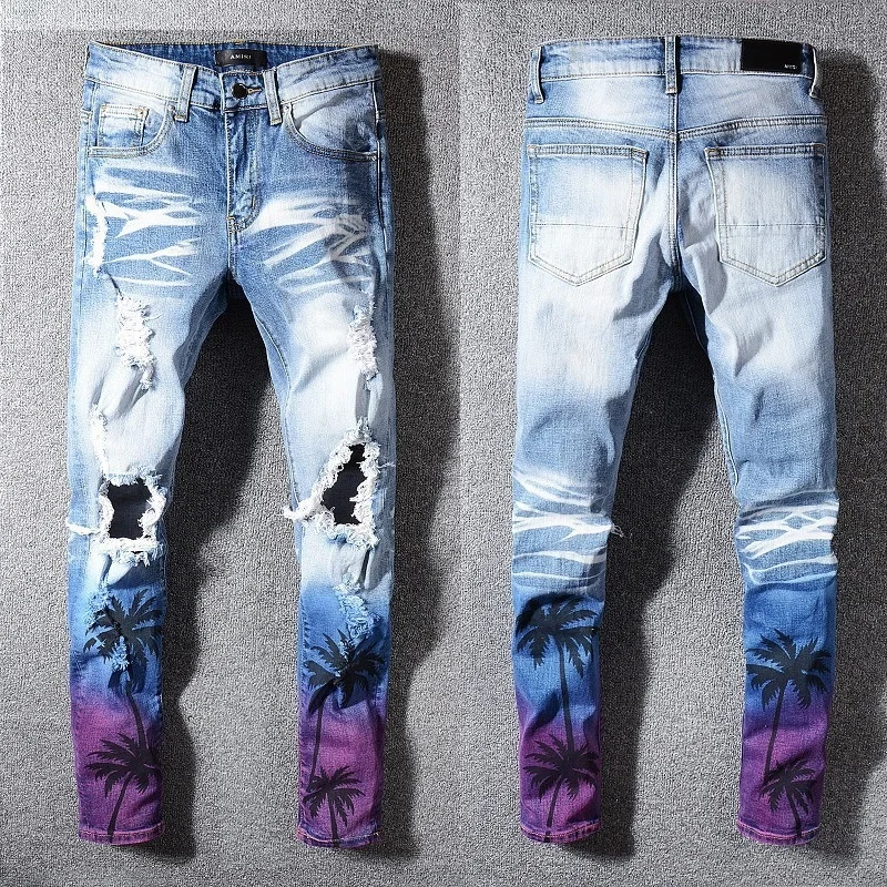 

Fashion brand jeans Amiri embroidery hole washed old denim jacket #597