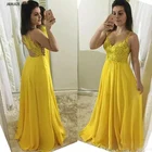 JIERUIZE желтые шифоновые кружевные Длинные вечерние платья с глубоким V-образным вырезом, прозрачные сексуальные платья для выпускного вечера