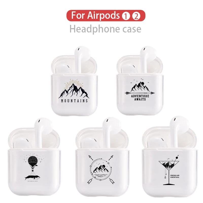 Рисунок гор для Airpods 1 2 Чехол чехол Прозрачный Простой Модный мягкий Bluetooth