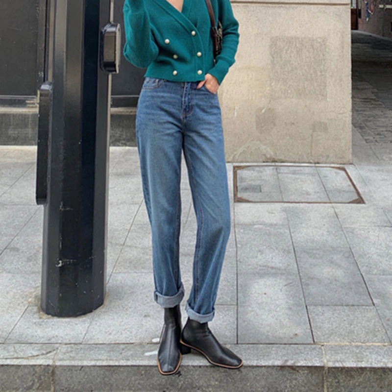 

2021 весенние уличные женские джинсы с высокой талией, повседневные свободные женские прямые джинсы, штаны, Pantalon Femme