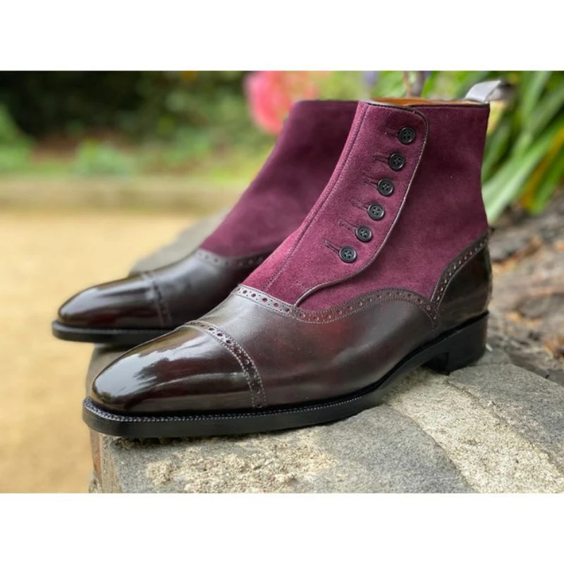 

Autumn Winter New Products Men PU Stitched Purple Ankle Boot Belt Button Knight Boots Tooling Boots British Work Boots 5KE403