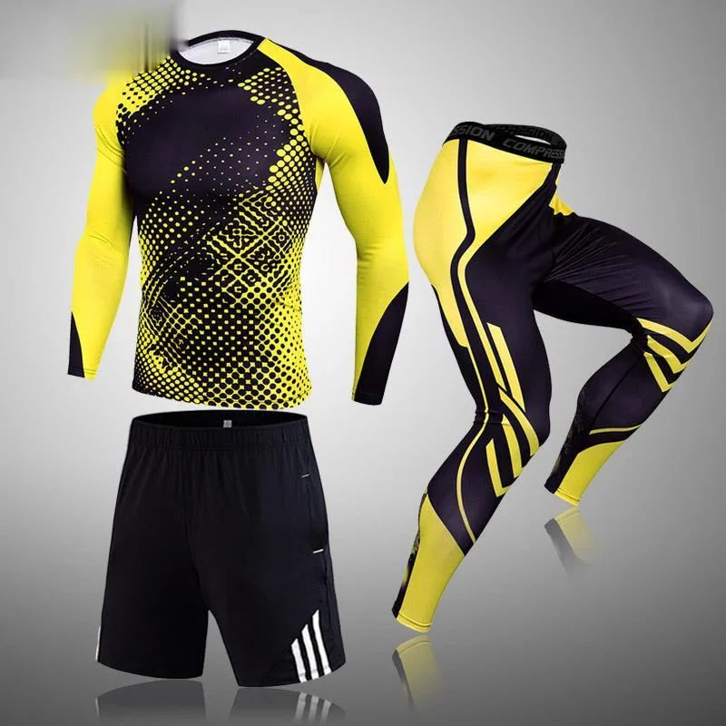 

3-piece sets Compression Suits Men's Quick Dry set Clothes Sport Running jogging Gym work out Fitness Tracksuit clothing
