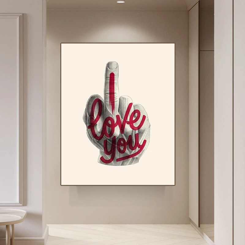 

Modern Graffiti Painting with Hand Print I Love You Canvas Love Quotes Wall Art Picture Poster for Couples Lovers Room Decor