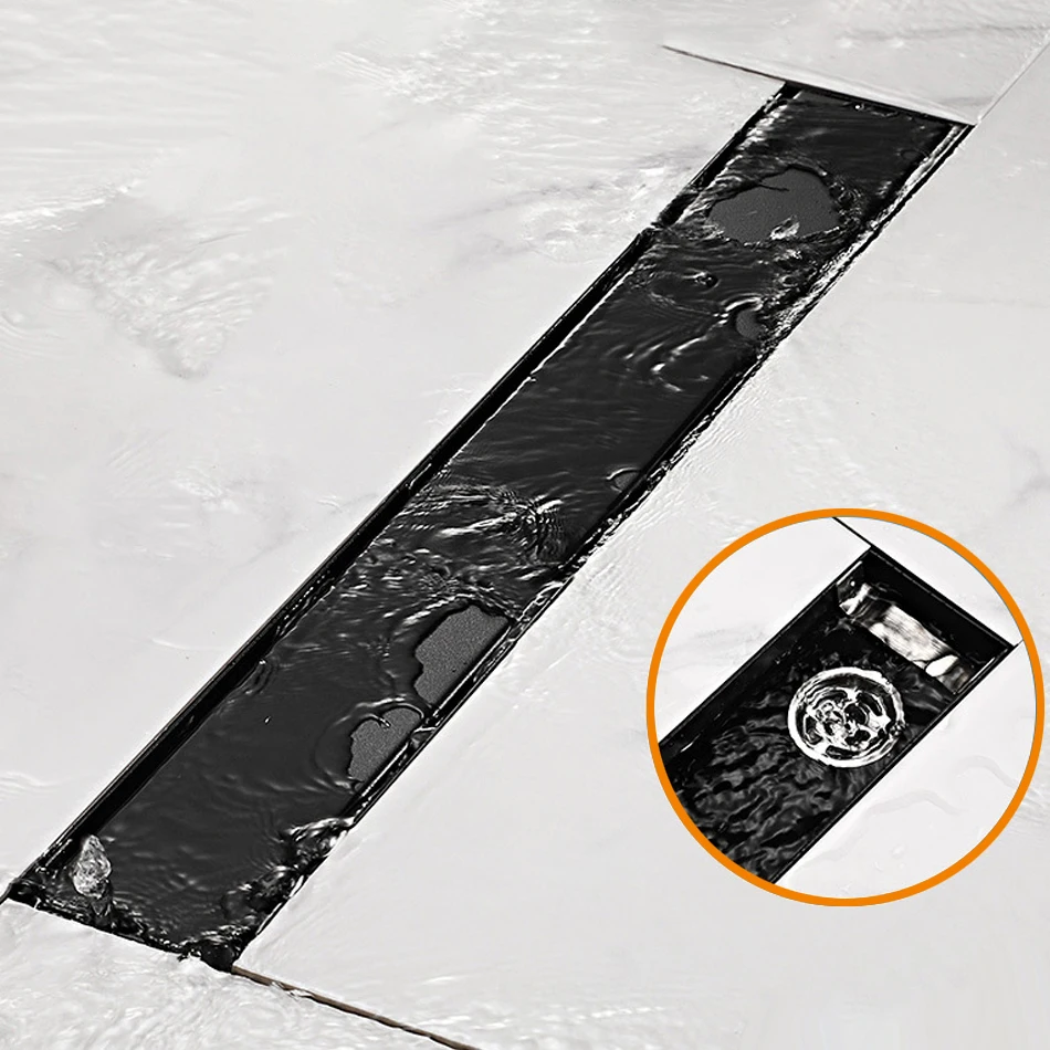black floor drain 304 stainless steel invisible rectangle long linear drainage cover for bathroom shower kitchen floor drain free global shipping
