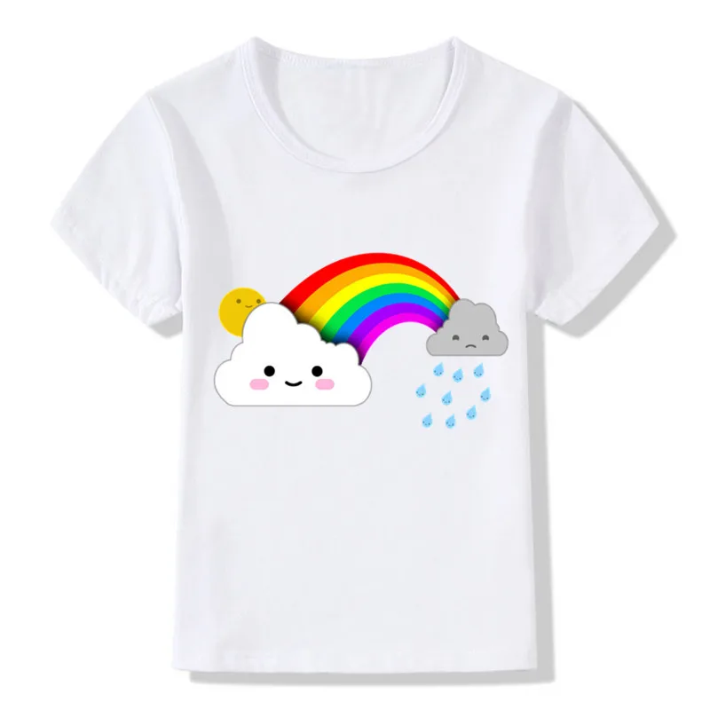 

Летние топы, радуга, солнце, темное облако, дизайнерские Детские футболки с мультяшным принтом, Забавные футболки, детская одежда, повседнев...