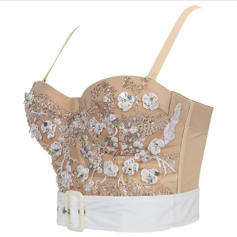 Summer 2021 Lace Cropped Tops Women Buster Beading Sequins Push Up Night Club Bralette Bra Vest Plus Size Cami Female Clothes