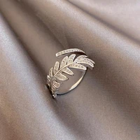 2021 new arrival korean exquisite crystal leaf adjustable rings fashion versatile simple open rings elegant womens jewelry