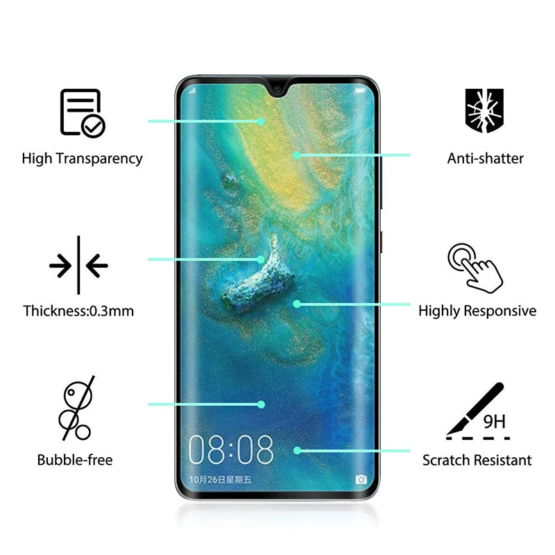 

2Pcs Mate 20 Pro Protective Glass For Huawei Mate 20 30 Pro Screen Protector Mate3 0pro 20pro Lite Light 20lite Curved glue Film