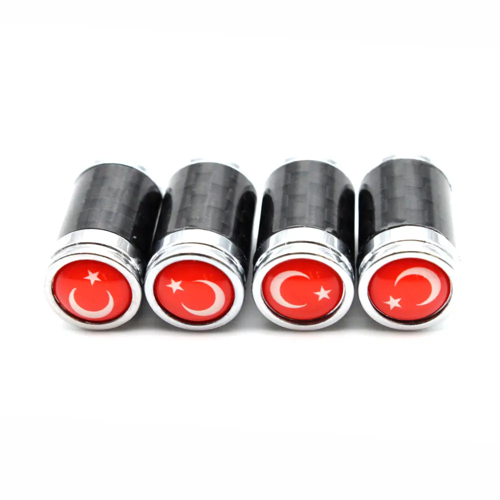 4 Pcs/Set Copper + Carbon Fiber Turkey flag Style Tire Valve Stem Cap Wheel Air Caps for Auto Cars | Автомобили и мотоциклы