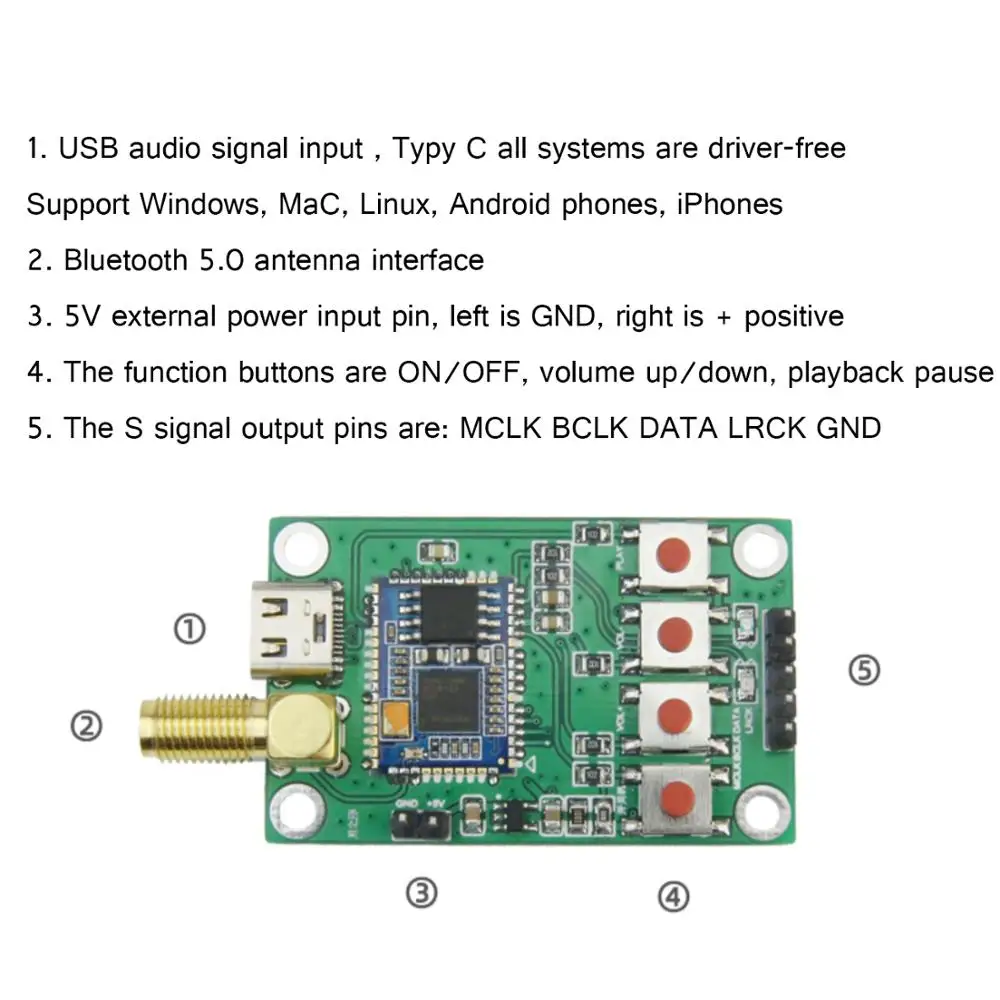 Плата аудио QCC5125 Lossless LDAC Bluetooth 5 0 улучшенная CSR8675 APTX Адаптивная/APTXLL/APTXHD 24 бит