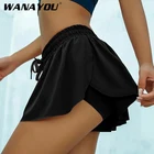 Быстросохнущие женские шорты для йоги WANAYOU, летние однотонные спортивные шорты 2 в 1, дышащие, для фитнеса, S-5XL, тренировочные шорты для бега