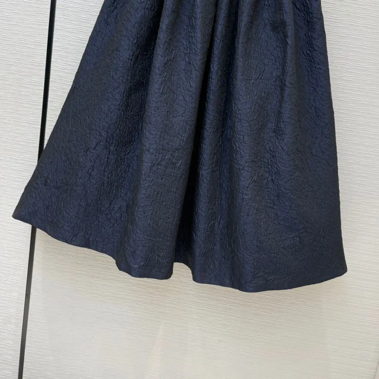 Elegant Dark Blue Skirts for Women Summer 2020 Fashion Big Hem Loose Pleated Skirts Luxury Texture Holiday Casual Skirts Lady