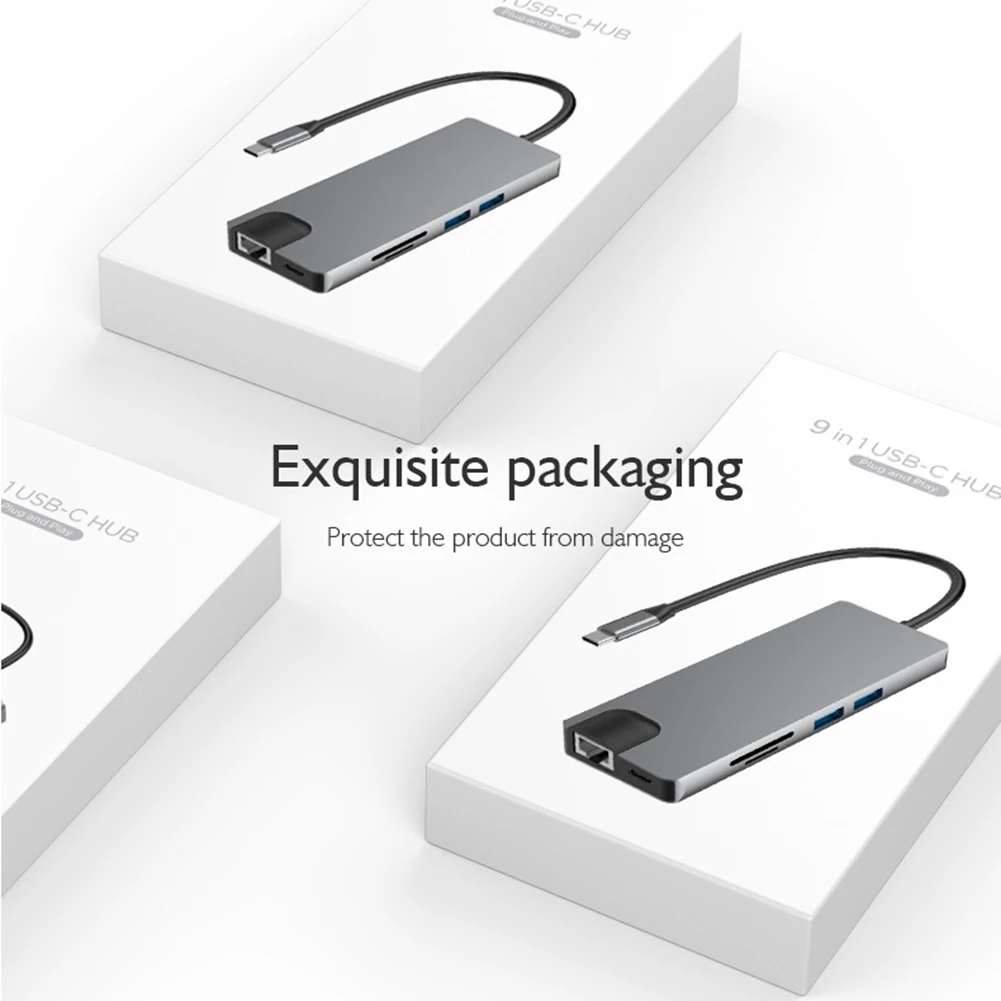 

8 IN 1 USB HUB Type C Hub HDMI Converter Type C to HDMI USB 3.0 PD VGA SD/TF RJ45 Card Reader Multiport Dongle for Notebooks New