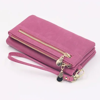 

Fashion ladies double zipper long purse PU frosted handbag large capacity mobile phone card bag