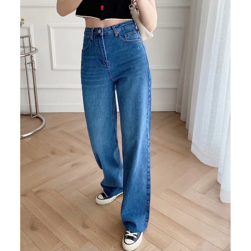 

Jeans Female Summer 2021 Straight Boyfriend Jeans Woman Denim Trousers Y2K Streetwear Women Jeans Blue Wide Leg High Waisted