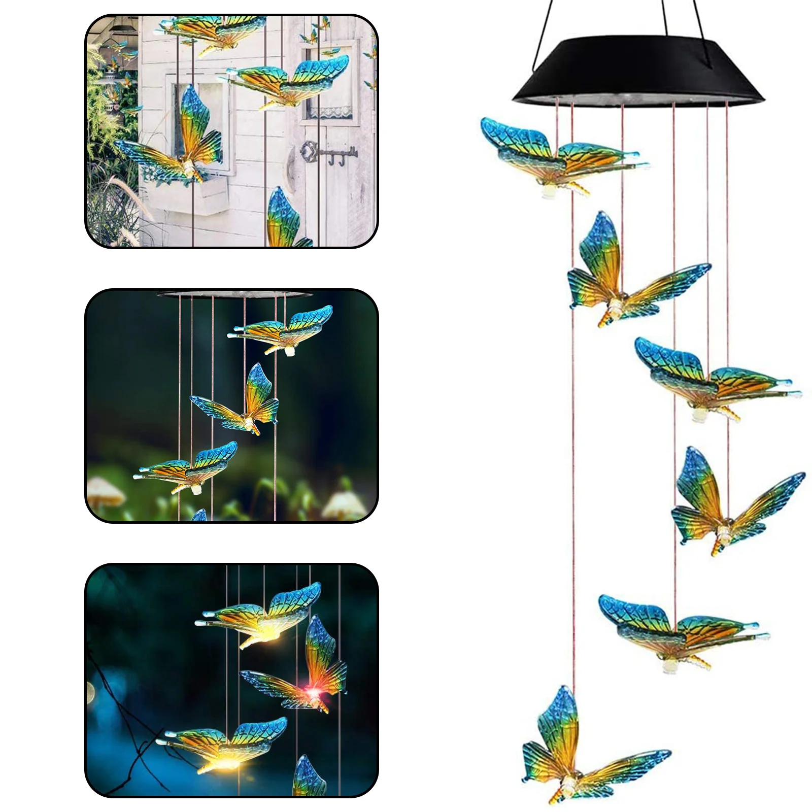

Солнечный ветряной колокольчик с украшением в форме светильник Цвет изменение бабочки Ловец снов уличная декоративная подсветка светильн...
