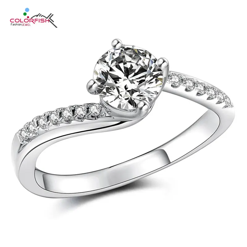 

COLORFISH Solid 925 Sterling Silver Round Cut Twist Band Embracing happiness 1 Carat Moissanite Engagement Rings Woman