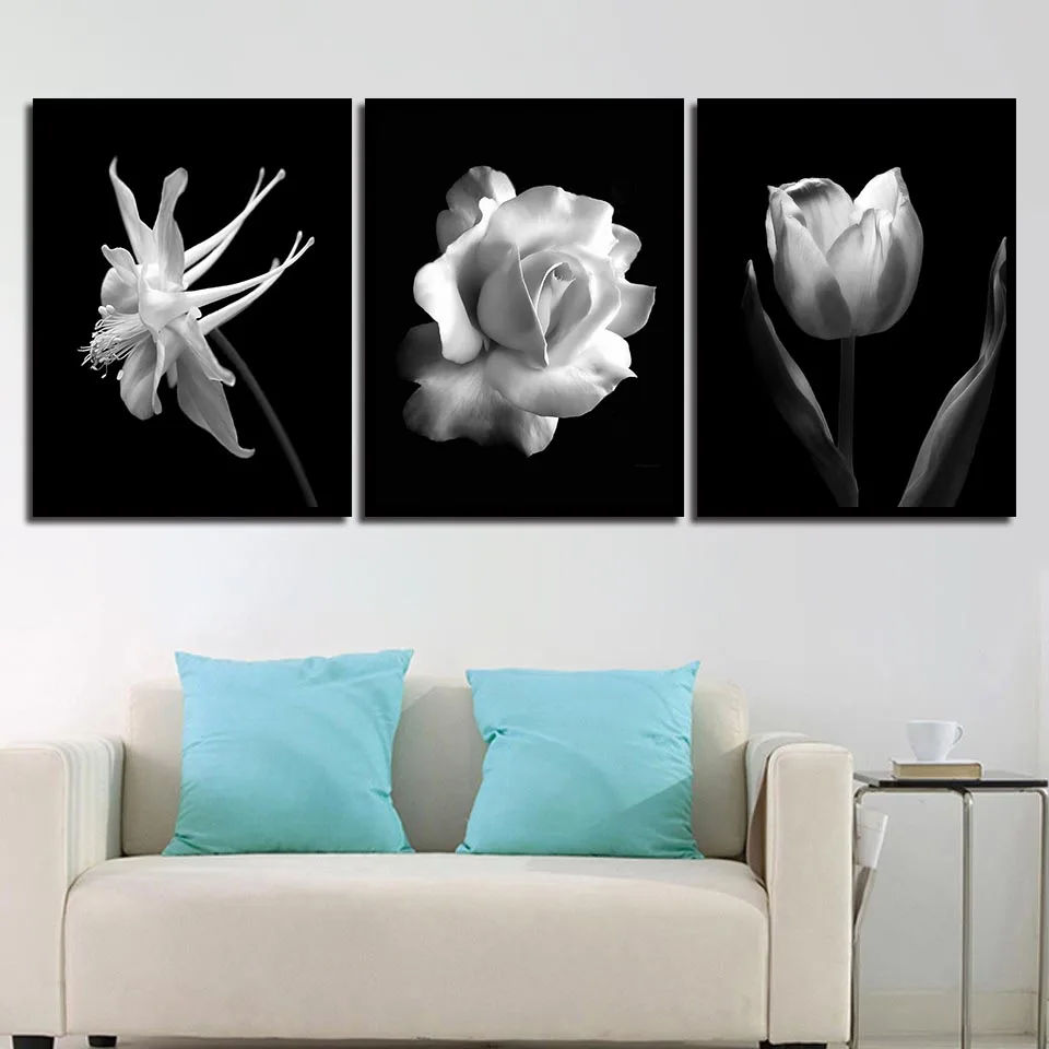 Black White Abstract Flower In Blossom Nordic Poster Canvas Artwork Paintings on Wall Art for Home Decorations Decor | Дом и сад