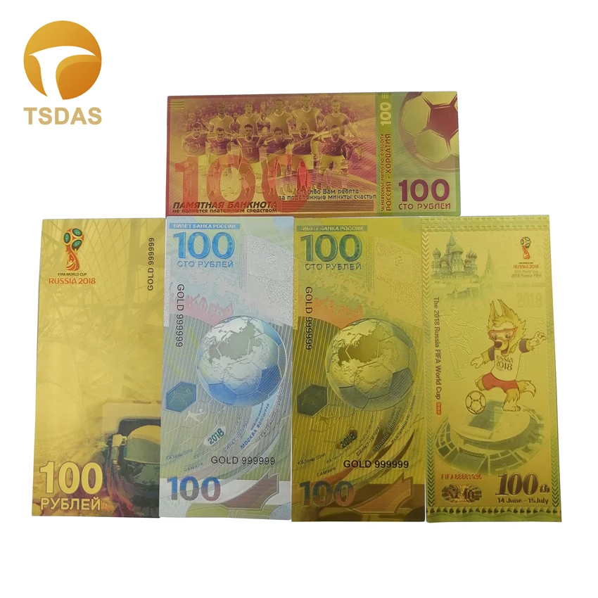 5 шт./лот российские банкноты 100 рублей золотые в 24k позолоченные для сбора|Золотые