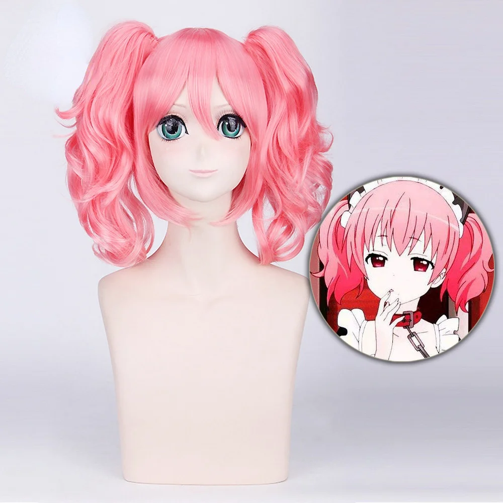 

Anime Roromiya Karuta Inu X Boku SS Pink Short Curly Cosplay Wig Costume 40cm Synthetic Hair Wigs With Chip Ponytails