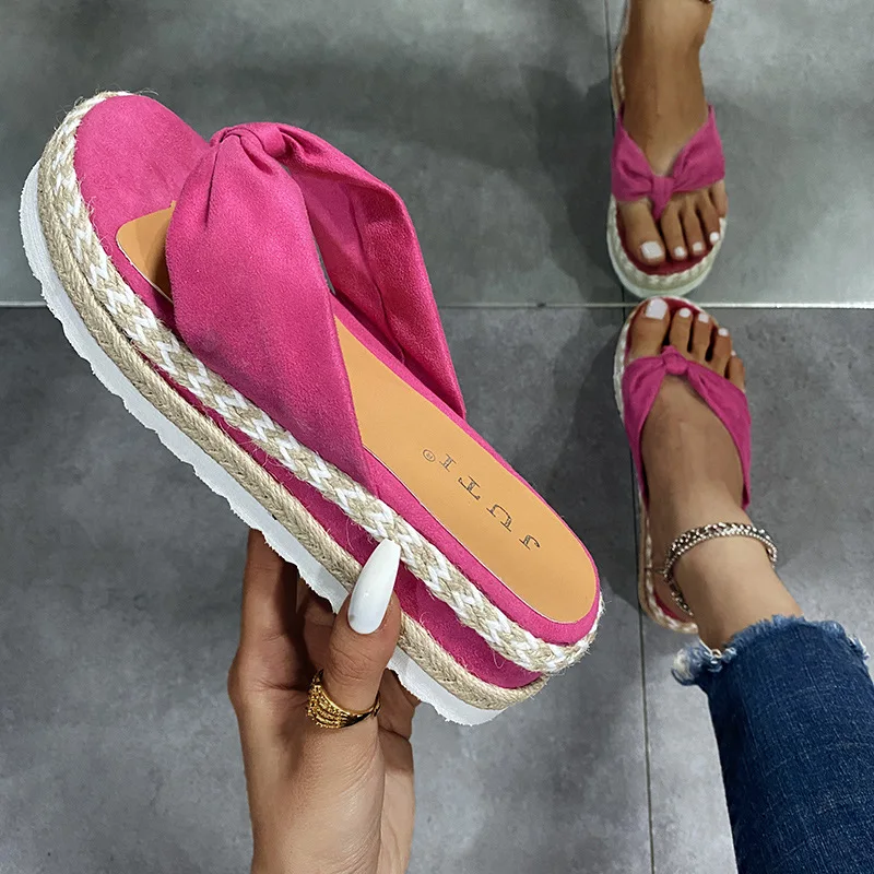 

2021 Summer Women's Shoes Women Straw Slippers Size 43 Flat Slippers Women Platform Sandals Roman Sandals Women Wedge Slippers
