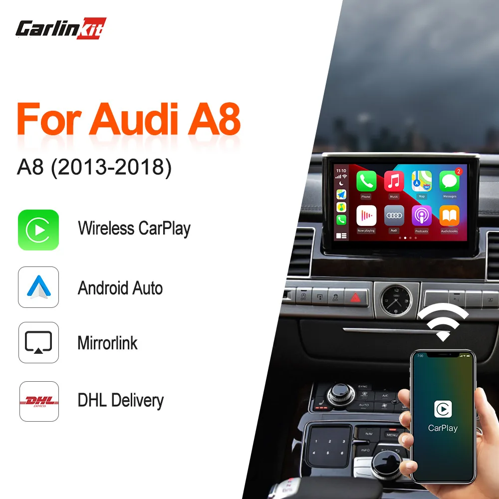 

Carlinkit 2.0 Беспроводной автомобильный смарт-бокс для Audi A8 S8 R8 Q8 A8L 2010-2019 поддержка Carplay Android автоматическое подключение Mirrorlink IOS 14