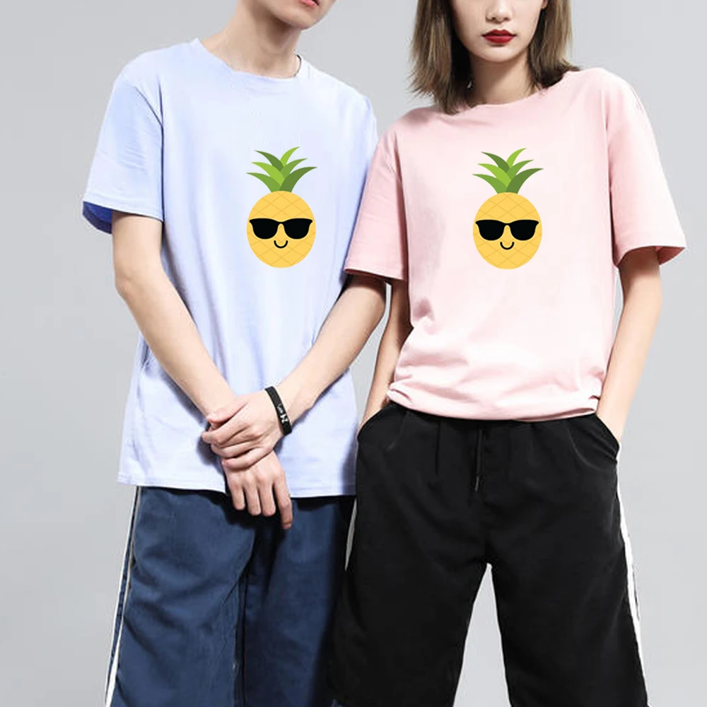 

Мужская модная футболка Ulzzang, солнцезащитные очки, футболка с ананасом для женщин, хлопковая футболка с коротким рукавом для пары, Kawaii Harajuku, ...