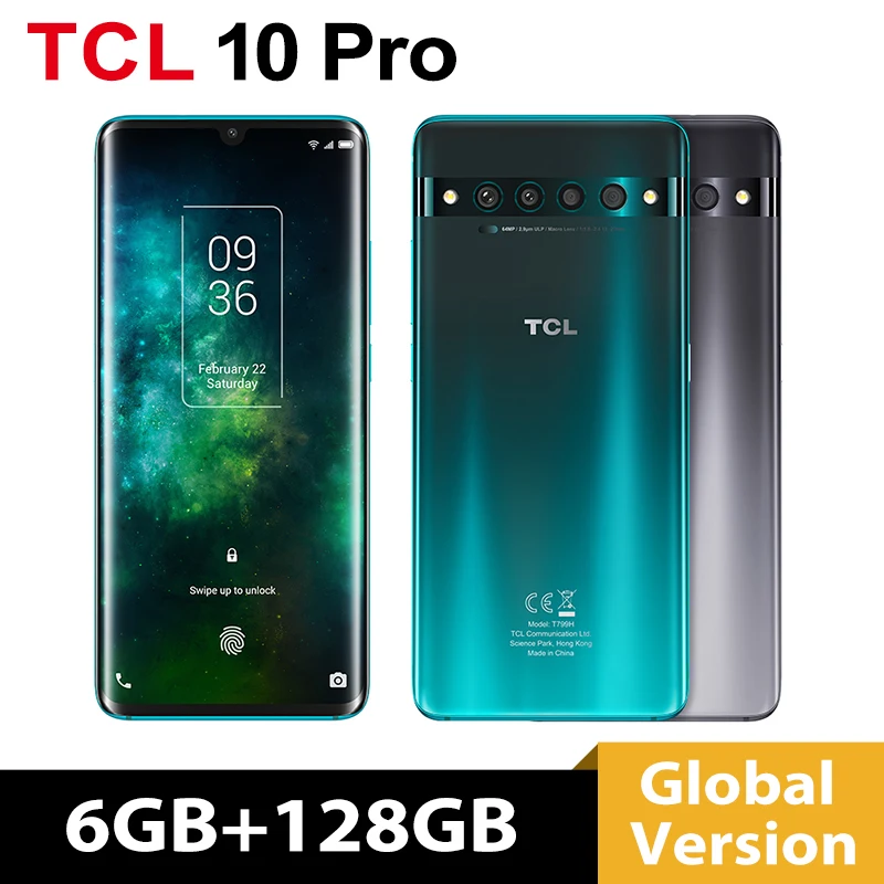 Tel&eacute;fono Inteligente TCL10 Pro Global, m&oacute;vil con 6GB/128GB, c&aacute;mara de 64MP, NFC, Snapdragon 675, pantalla curva AMOLED de 6,47 pulgadas, Android 10, bater&iacute;a de 4500mAh, NFC-0