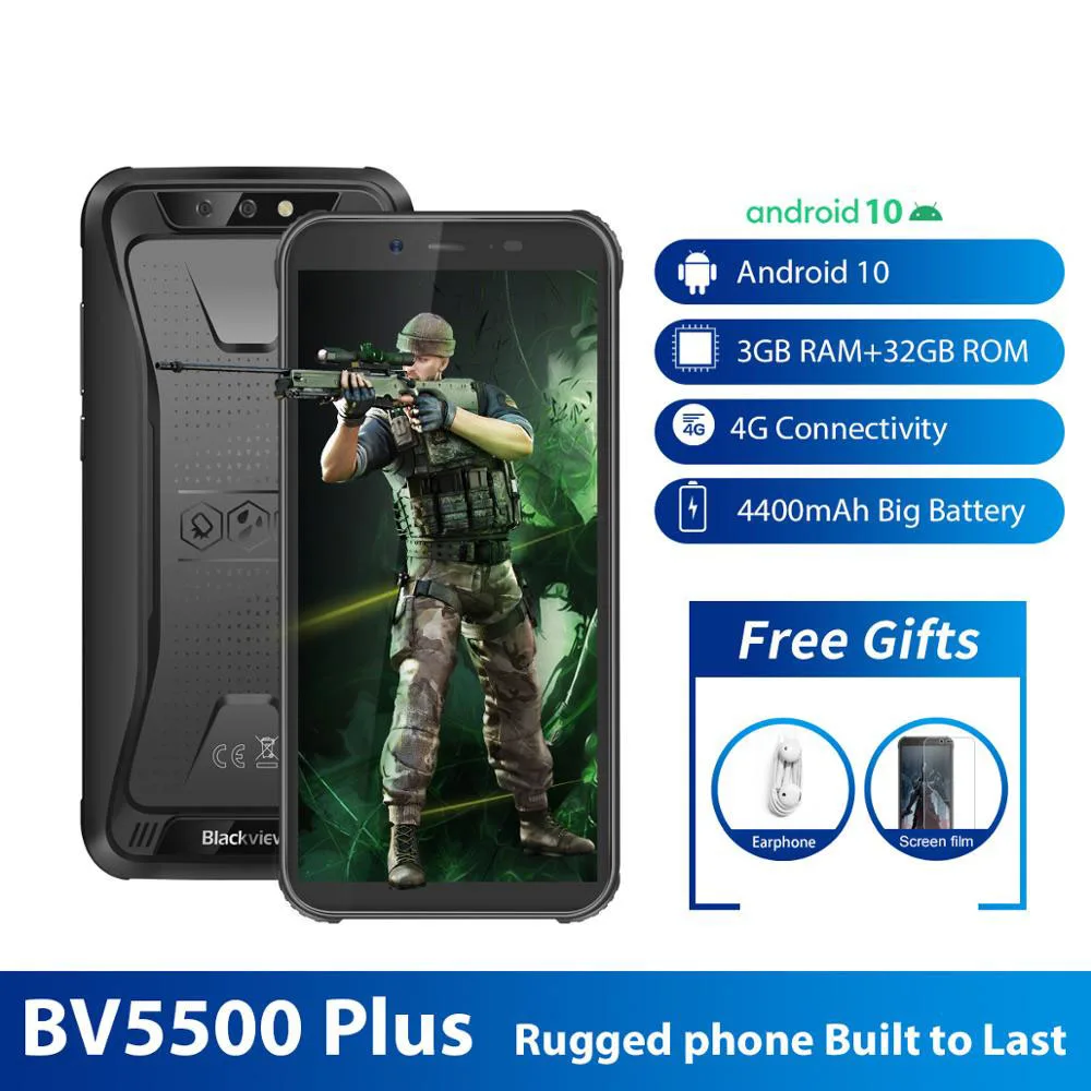 Blackview BV5500 Plus смартфон с 5 дюймовым дисплеем ОЗУ 3 ГБ ПЗУ 32 Android 10 0 4400 мАч|Смартфоны| |