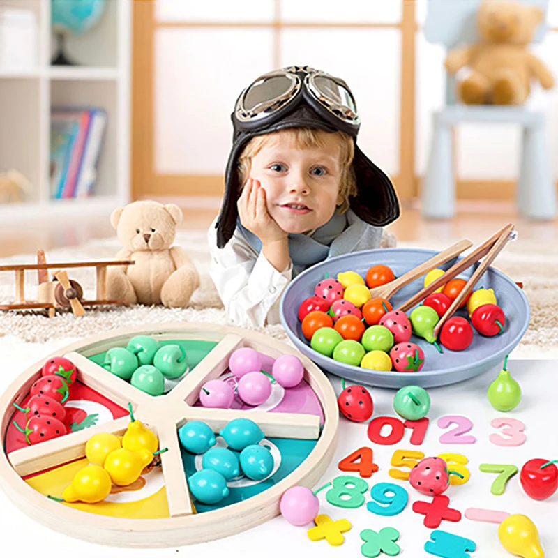 

Wooden Simulation Of Fruit Sorting Tray Numerical Operations Game Wooden Educational Color Cognitive Teaching Aids For Children