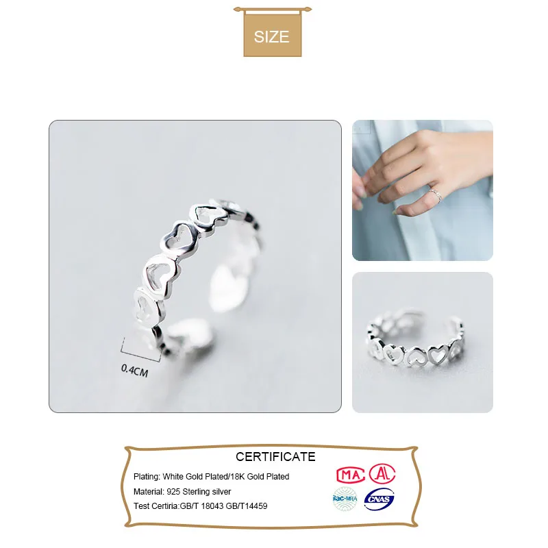 Женское кольцо из стерлингового серебра 925 пробы Trustdavis регулируемое в форме