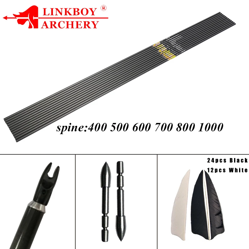 Стрелы для стрельбы из лука Linkboy 100% чистый Карбон ID мм Sp400 1000 3 дюйма наконечники