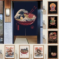 japanese ukiyo e short kitchen curtain doorway curtain fabric for sushi shop izakaya restaurant entrance fengshui door curtain