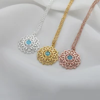 hollow lotus flower necklaces for women girls gold color stainless steel neck chain female pendant necklace jewelry