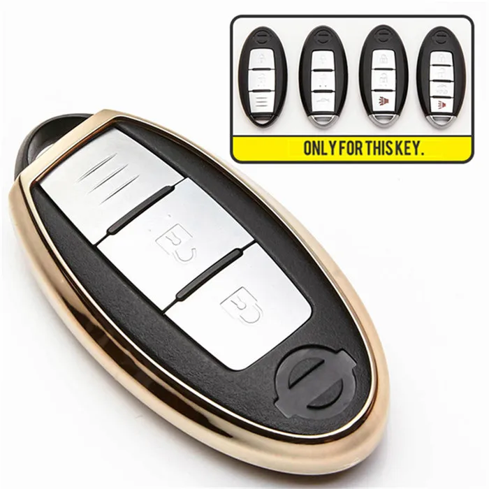 Gold ТПУ чехол для ключа автомобиля для Nissan Navara Almera классический муранский Note E12 Patrol Y62 Qashqai Terrano брелок кольцо аксессуары - Название цвета: Gold